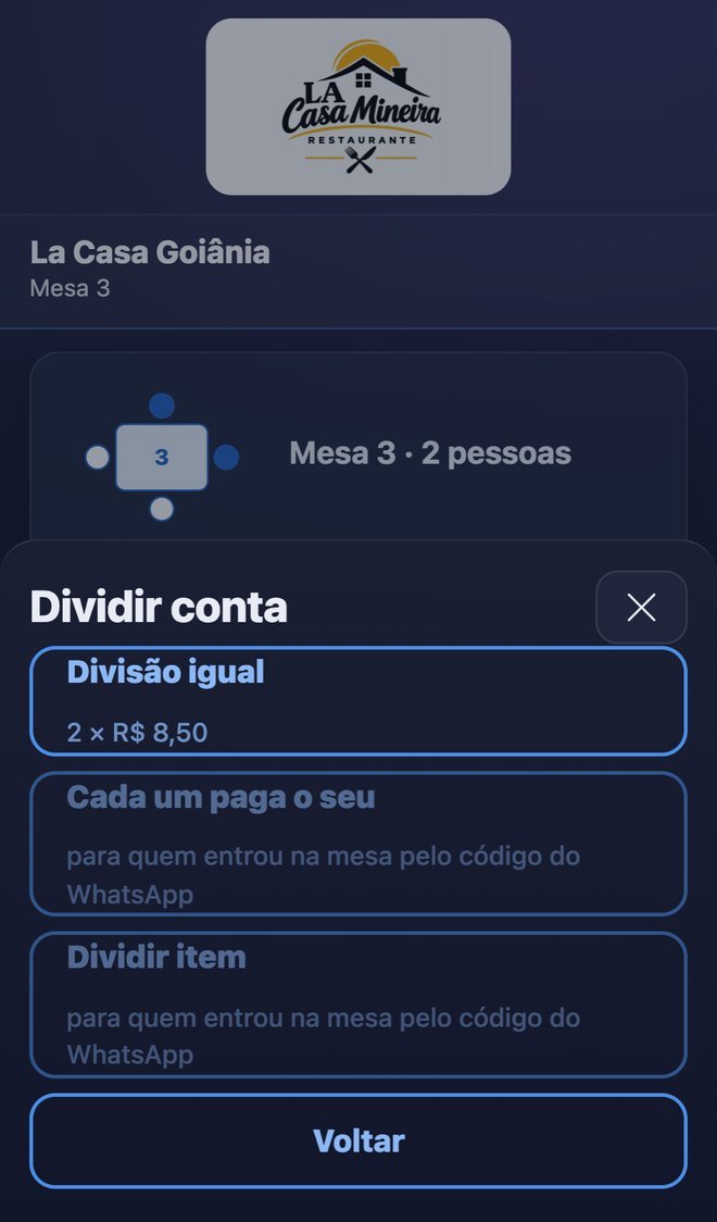 Tela real Dividir conta: divisão igual, cada um paga o seu e dividir item